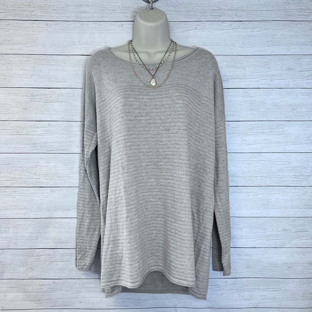 Banana Republic Gold Striped Drop Shoulder Boxy Wide Neck Sweater Large 💗